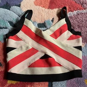 BEBE crop top bustier red black pink tan size S Small